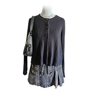 Luxe by Designer Originals Black Soft Knit Button Long Sleeve Cardigan Medium